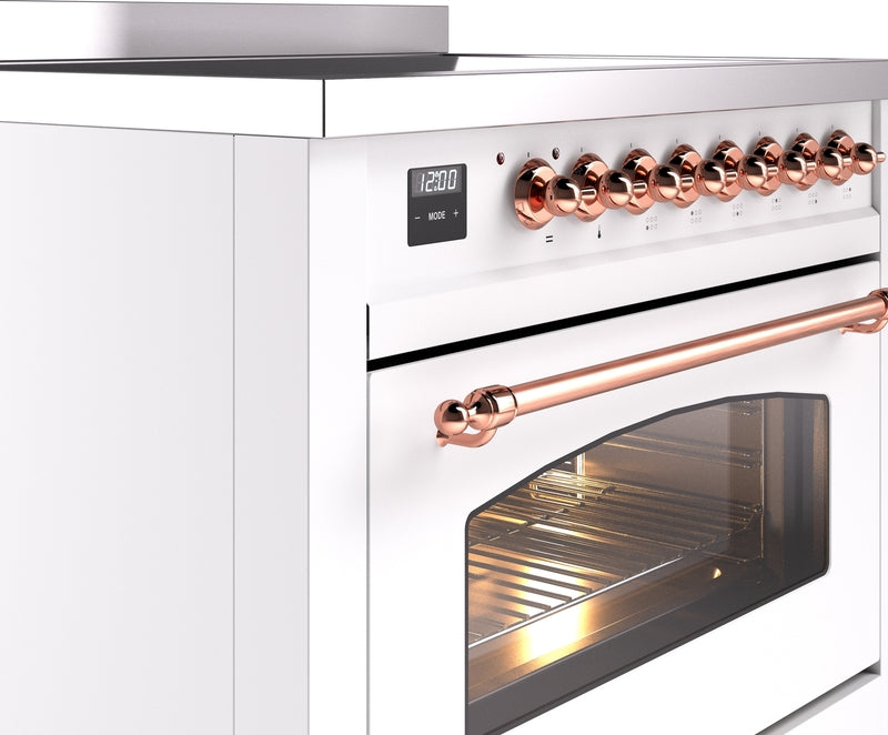 ILVE Nostalgie II 36" Induction Range with Element Stove and Electric Oven in White with Copper Trim, UPI366NMPWHP