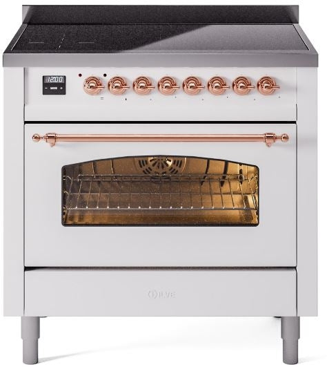 ILVE Nostalgie II 36" Induction Range with Element Stove and Electric Oven in White with Copper Trim, UPI366NMPWHP