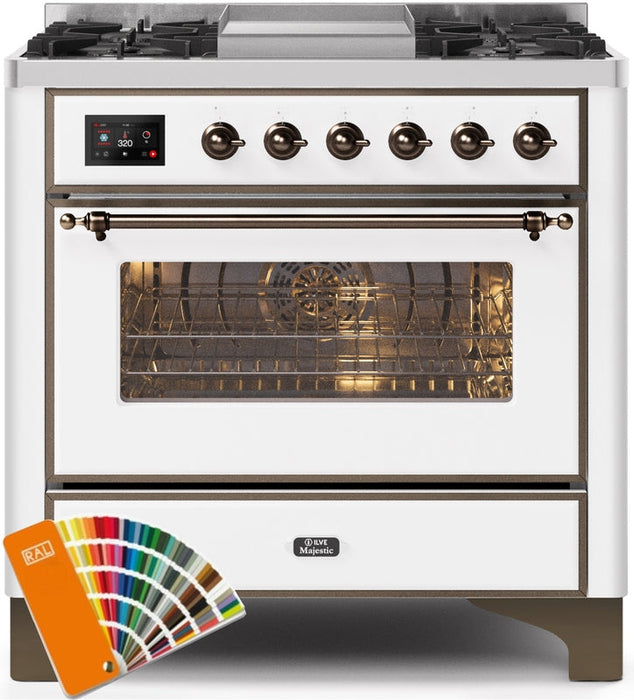 ILVE Majestic II 36" Dual Fuel Propane Gas Range in RAL Custom Color with Bronze Trim, UM09FDNS3RABLP