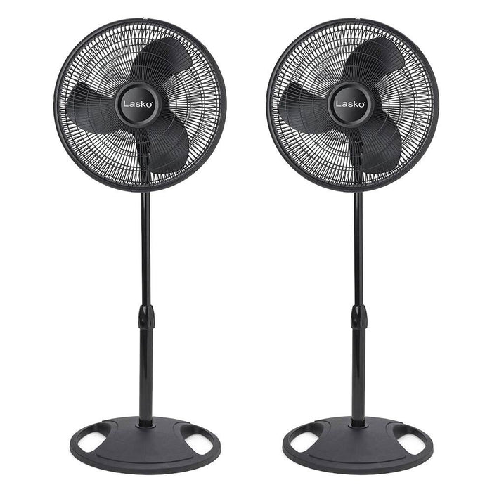 Lasko 16 Inch Oscillating 3 Speed Adjustable Pedestal Stand Fan, Black (2 Pack)