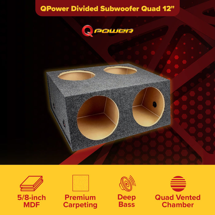 QPower Quad 4 Hole 12 Inch Sealed Divided Speaker Box Subwoofer Enclosure