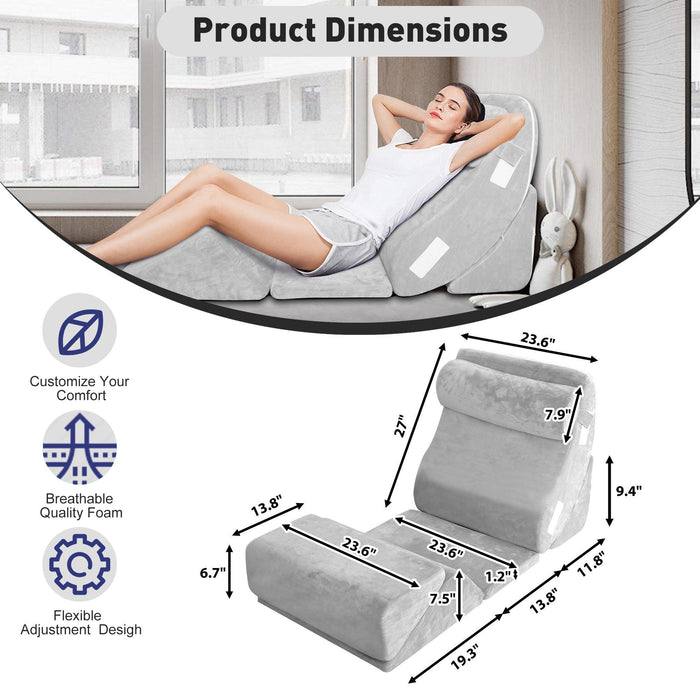 6PCS Bed Wedge Pillow Set, Adjustable Memory Foam Pillow Wedge for Back Neck Leg Pain Relief