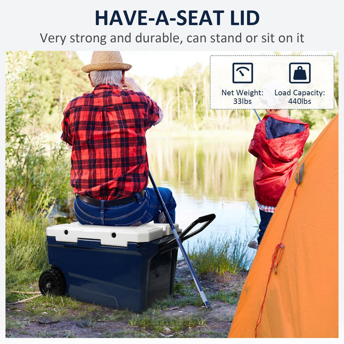 50QT Portable Ice Cooler Box with Wheels and Handle Ice Chest for Camping for Outdoor Fishing Travel