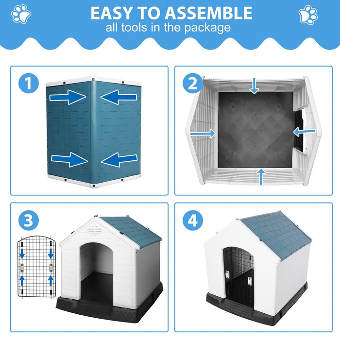 Extra Large Outdoor Dog House Plastic Waterproof Kennel, 42.5"L x 46"W x 45"H