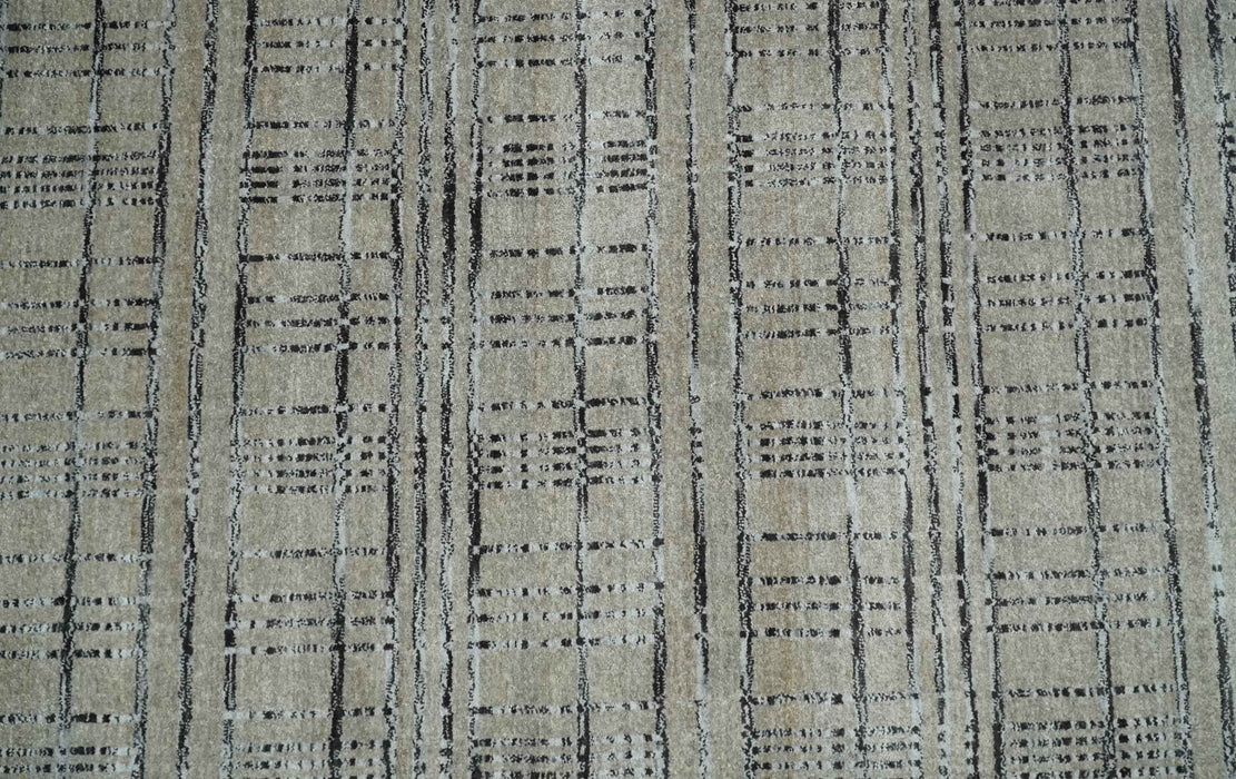 Checkered 8x10 Hand Made Gray, Black and Silver Scandinavian Blended Wool Flatwoven Area Rug | KE37
