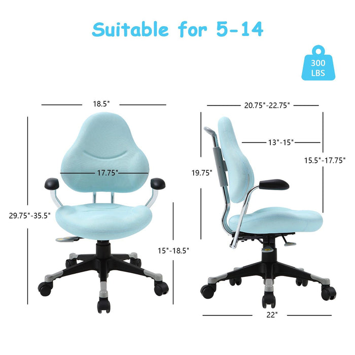 Ergonomic Kids Desk Chair Children Study Swivel Chair with Adjustable Height, Blue