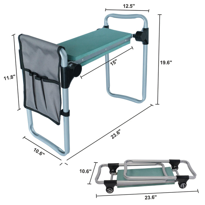 Upgrade Garden Kneeler Seat Garden Stools Bench with Tool Pocket, Green