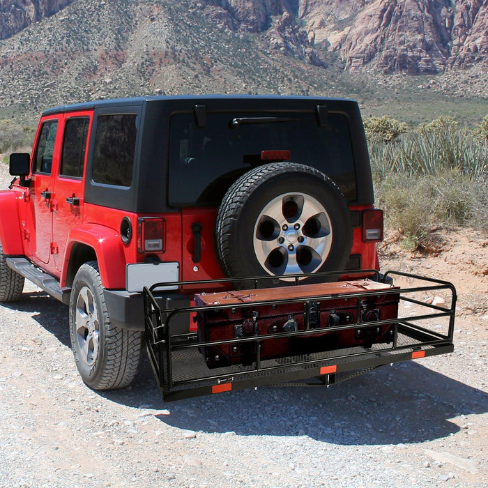 60"x 24"x 14" Hitch Mount Steel Cargo Carrier Basket Folding Cargo Rack with 2" Receiver, Black