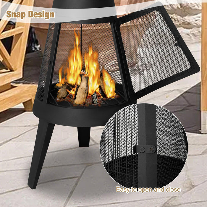 47.6" Tall Chiminea Outdoor Patio Fireplace Metal Wood Burning Outdoor Fire Pit, Black