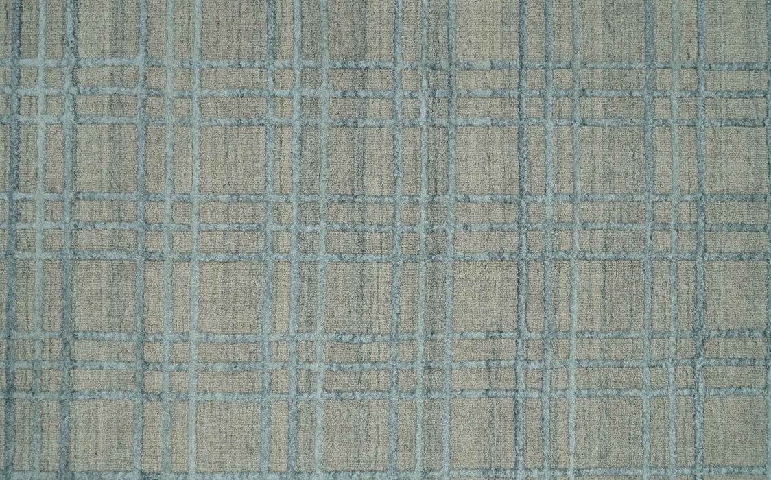 Hand Made 8x10 Modern Geometric striped Beige and Silver Scandinavian Blended Wool Flatwoven Area Rug | KE11
