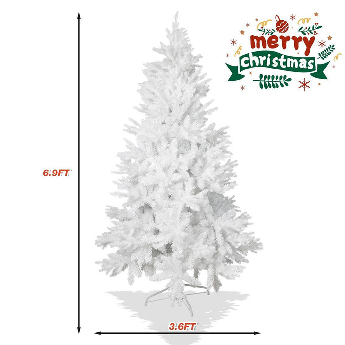 6.9ft Artificial Christmas Pine Tree Xmas Tree with 1150 Branch Tips Metal Stand, White