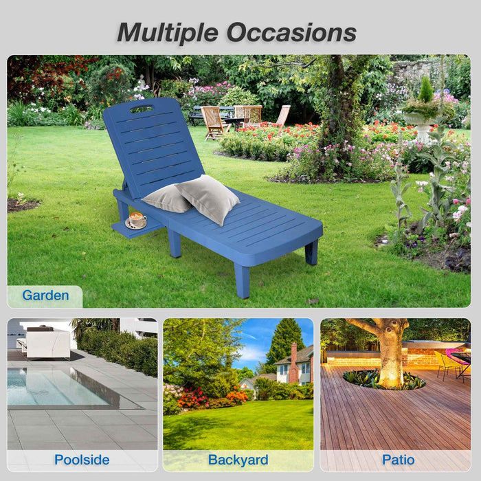 74.4" Outdoor Chaise Lounge Patio Pool Lounge Chairs with 4 Level Adjustable Backrest, Blue