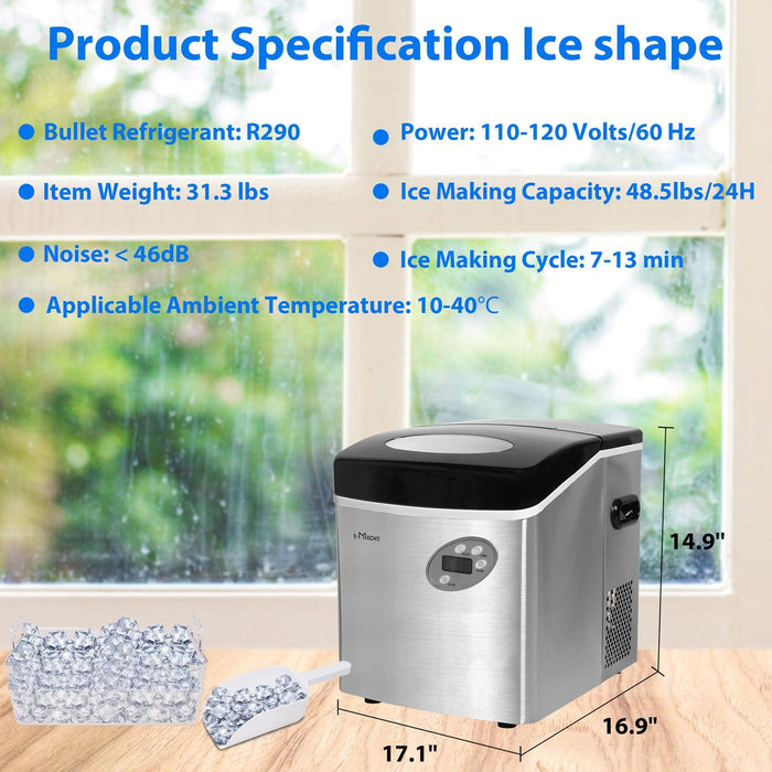 48.5lbs/24H Portable Ice Maker Machine with Self-Cleaning, Ice Maker with Handle