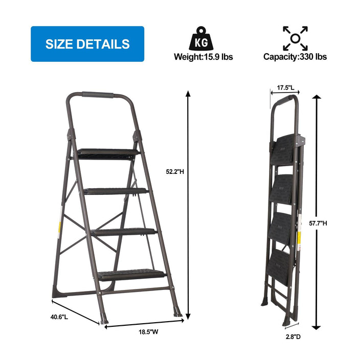 4 Step Portable Folding Ladder Step Stool with Wide Anti-Slip Pedal and Handgrip