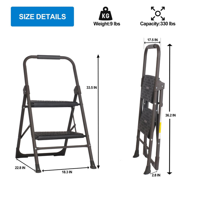 2 Step Portable Folding Ladder Step Stool with Wide Anti-Slip Pedal and Handgrip