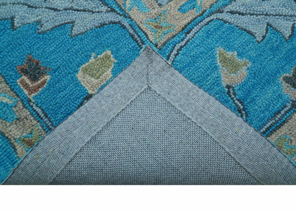 Custom Made Traditional Oushak Blue And Beige Hand Tufted Wool Area Rug