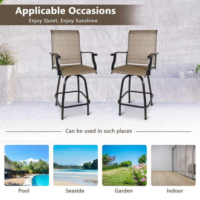 Set of 2 Patio Swivel Bar Stools Outdoor Bar Height Patio Stools Bar Chairs with High Back and Armrest