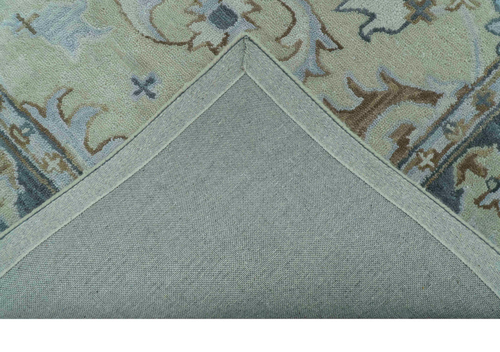 Traditional Oushak Design Beige And Blue Hand Tufted Custom Made Wool Rug