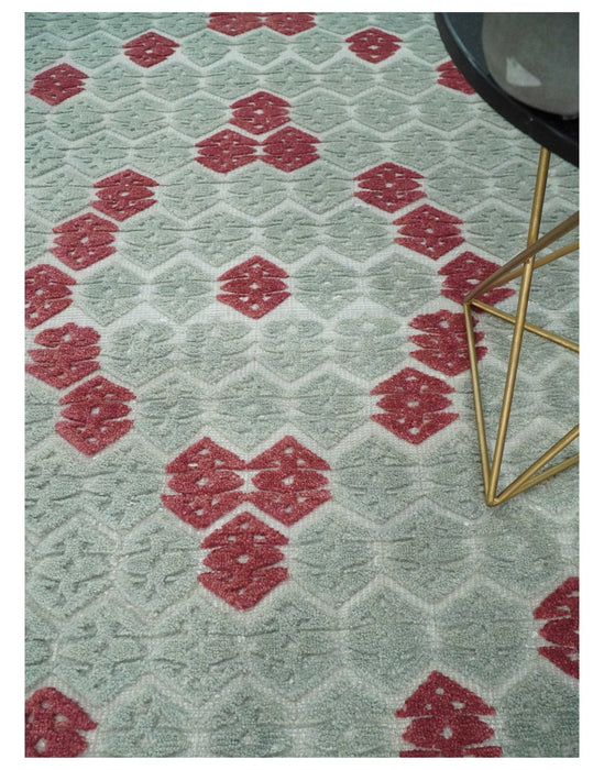 7x10 Hand Knotted Green, Red and Blue Traditional Persian Oushak Wool Rug | AC7710
