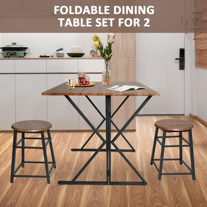 Drop Leaf Dining Table Set for Small Space, 35.4" Drop Leaf Table with 2 Stools