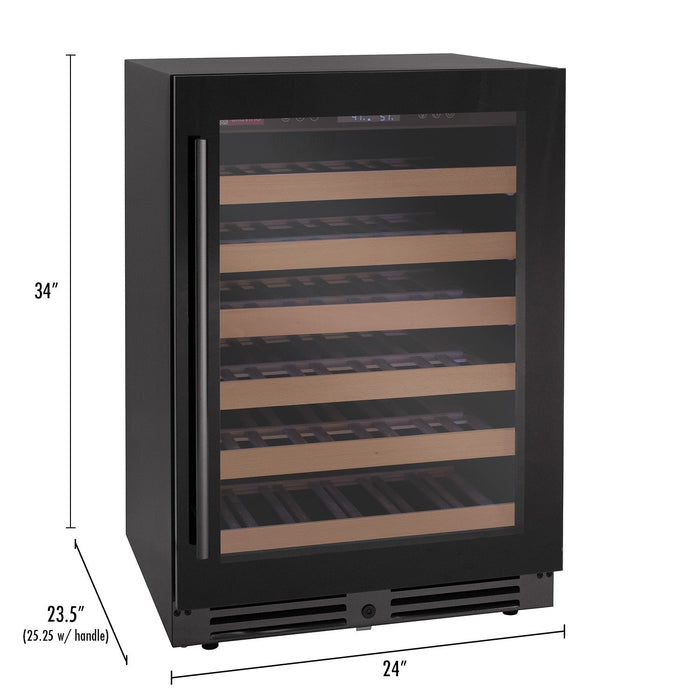 Reserva Series 50 Bottle Single Zone Built-in Luxury Wine Refrigerator with Black Glass Door - Right Hinge