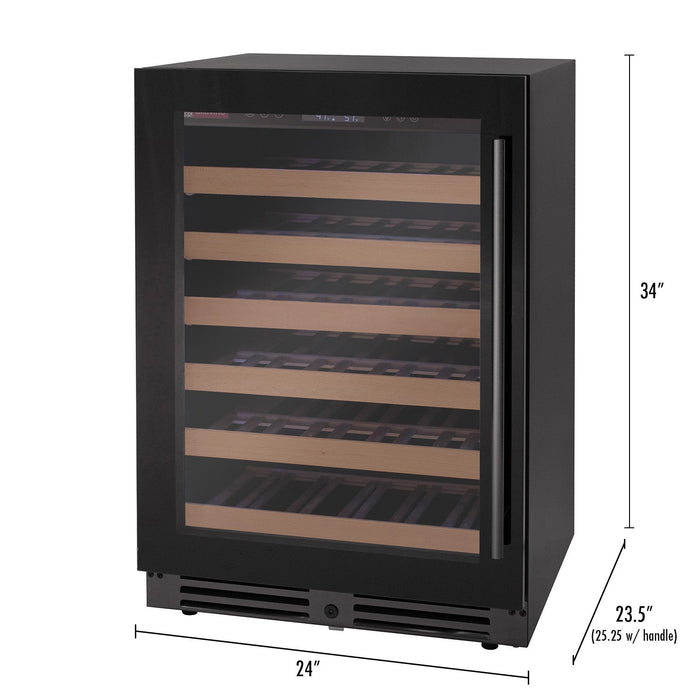 Reserva Series 50 Bottle 34" Tall Single Zone Left Hinge Black Glass Wine Cooler Refrigerator