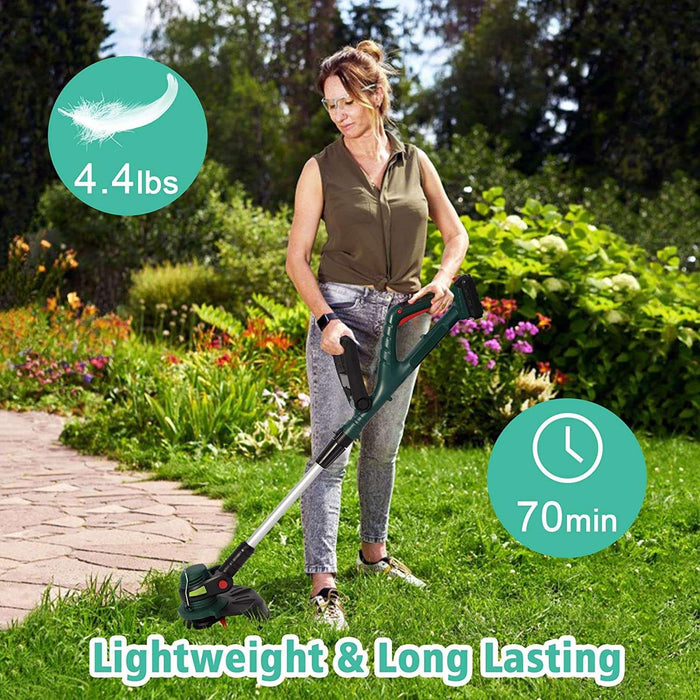 20V Cordless String Trimmer/Edger, 10” Cutting Path, 2.0Ah Battery & Charger Included