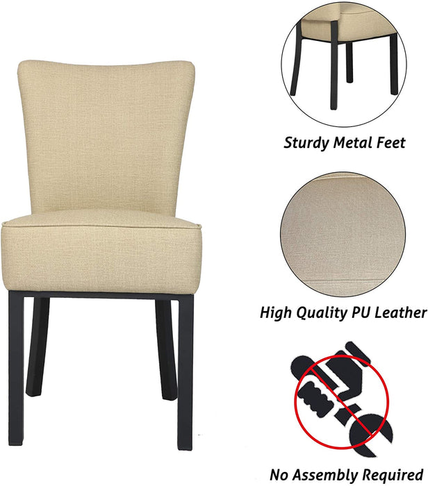 Set of 2 Modern Dining Chairs PU Leather Side Chairs with Soft Cushion, Beige