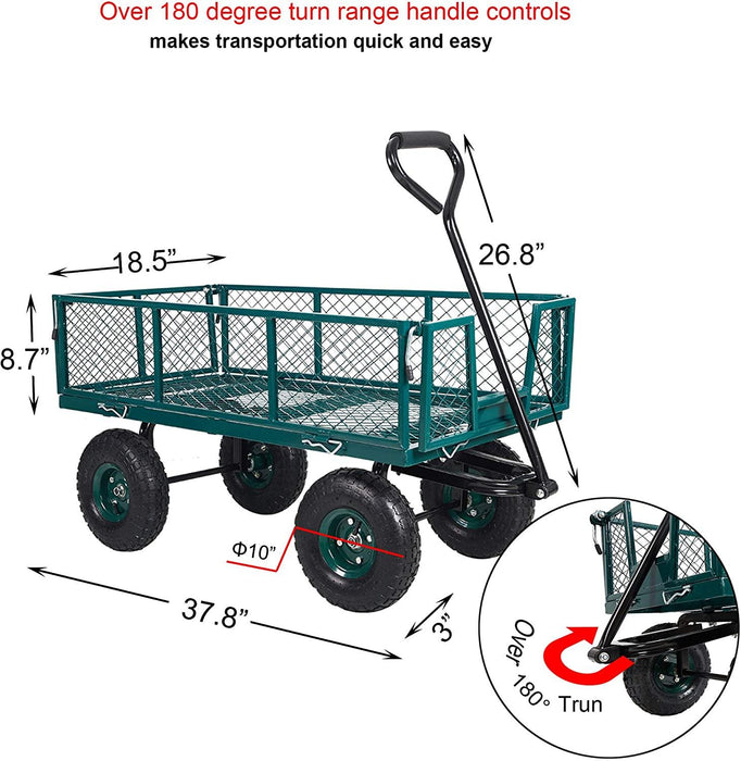 Utility Wagon Garden Cart Heavy Duty Steel Farm Cart with Removable Folding Sides