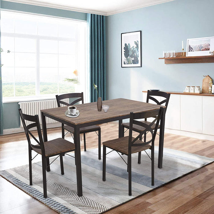 5 Piece Dining Table Set, 1 Dining Table 47.2" for 4 with 4 Dining Chairs Modern Dinette, Metal Backrest