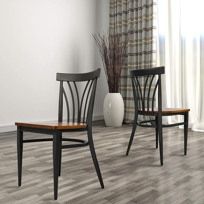 Set of 2 Kitchen Dining Chairs with Wood Seat Metal Legs Fully Assembled, Curve V Back, Dark Gray