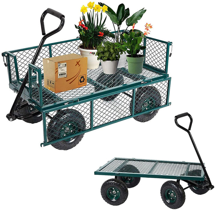 Utility Wagon Garden Cart Heavy Duty Steel Farm Cart with Removable Folding Sides