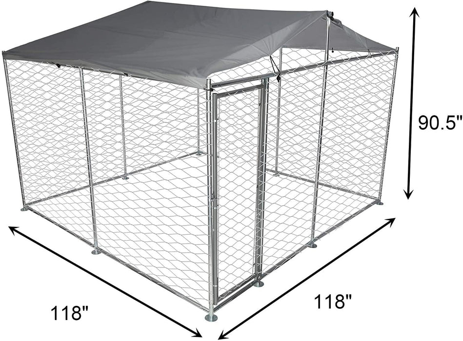 9.8'x9.8'x7.5' Large Outdoor Dog Kennel Galvanized Steel Pet Playpen with Waterproof Cover Secure Lock