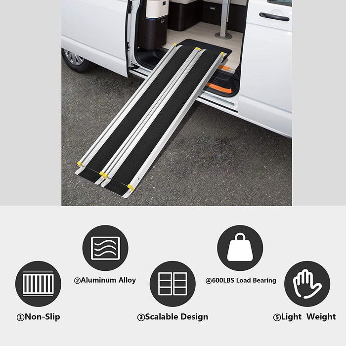 4/7ft Portable Ramp for Wheelchair Telescoping Aluminum Alloy Ramp with Anti-slip Surface