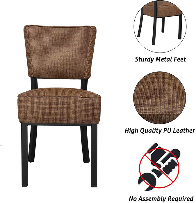 Set of 2 Kitchen Dining Chairs PU Leather Side Chairs with Soft Cushion, Brown