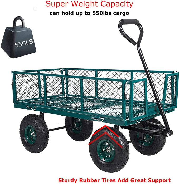 Utility Wagon Garden Cart Heavy Duty Steel Farm Cart with Removable Folding Sides