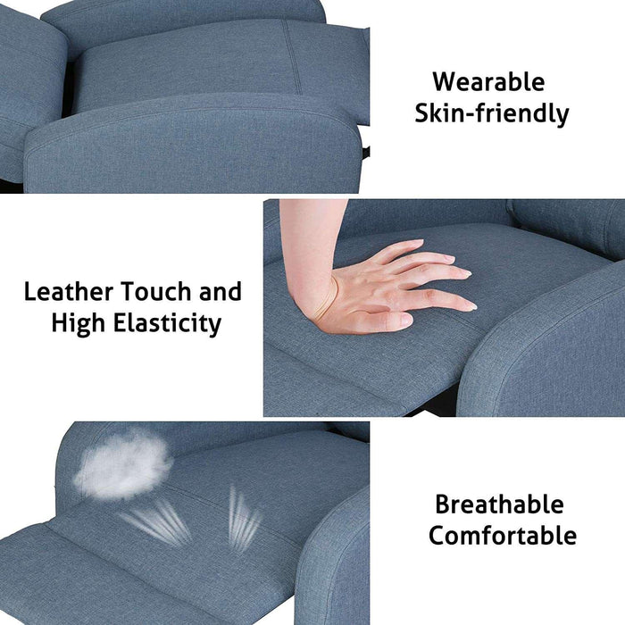 Adjustable Fabric Recliner Chair Ergonomic Recliner Sofa Padded Seat w/Thick Cushion & Backrest, Blue