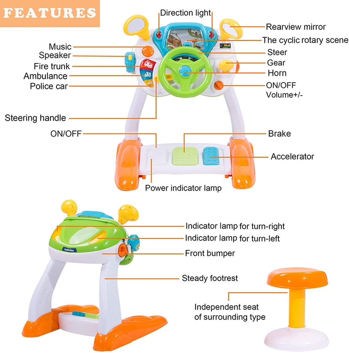 Kids Pretend Ride on Toy Steering Wheel Driving Car Simulate Toys for Toddlers