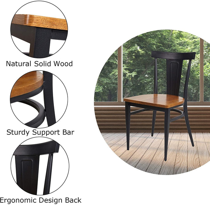 Set of 2 Dining Room Side Chair Wood Kitchen Chairs with Metal Legs Fully Assembled, Retro Back, Black