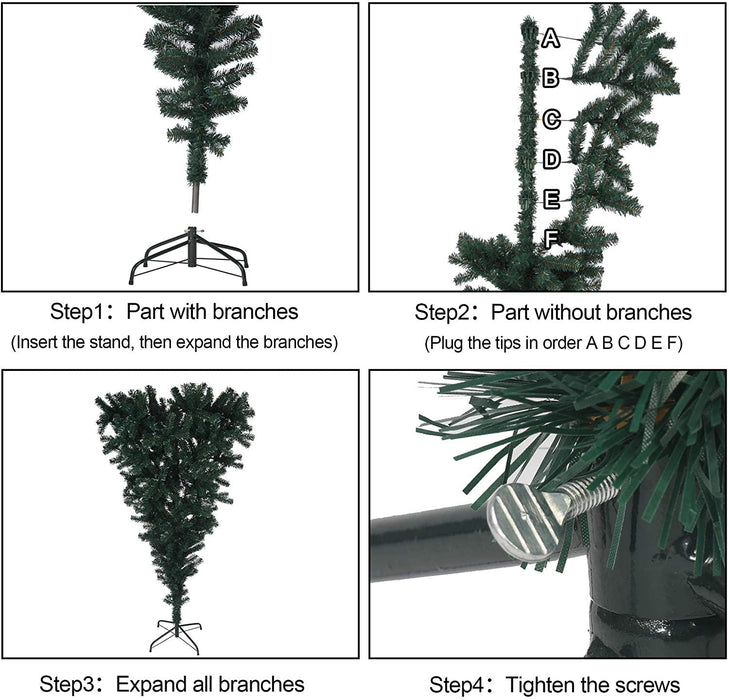 5.5ft Upsidedown Christmas Tree Artificial Xmas Tree with 578 Branch Tips and Decoration, Green