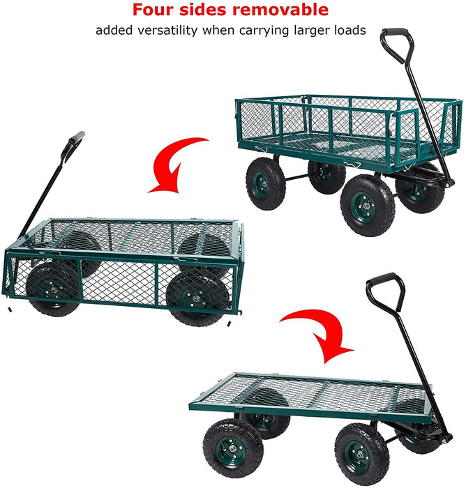 Utility Wagon Garden Cart Heavy Duty Steel Farm Cart with Removable Folding Sides