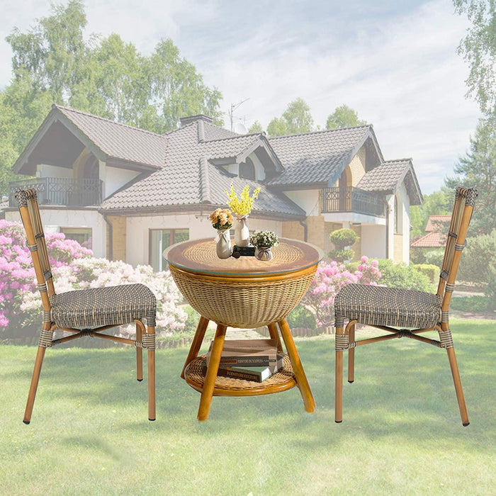 Set of 2 Patio Wicker Chairs Ultra-Light Outdoor Dining Chairs with PE Rattan and Aluminum Frame