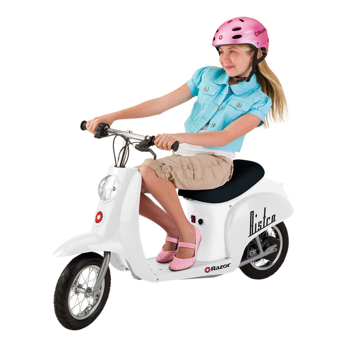 Razor Pocket Mod Miniature Euro 24V Electric Kids Ride On Retro Scooter, White