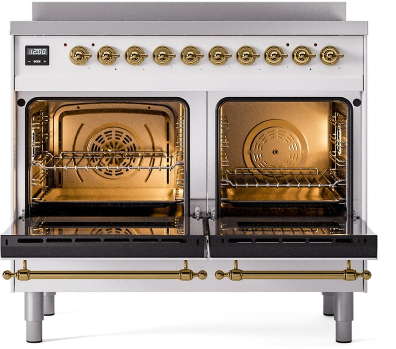 ILVE Nostalgie II 40" Induction Range with Element Stove and Electric Oven in White with Brass Trim, UPDI406NMPWHG