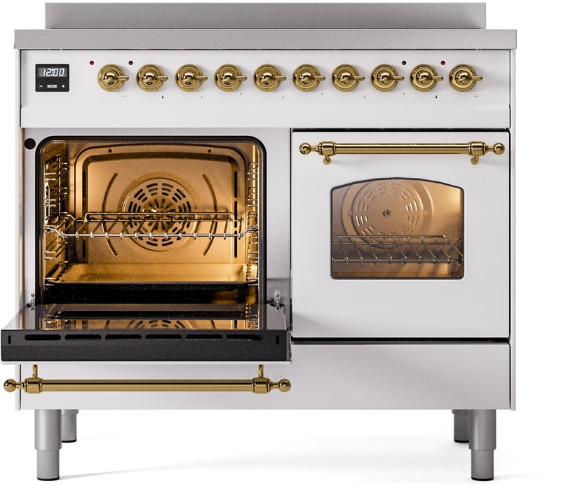 ILVE Nostalgie II 40" Induction Range with Element Stove and Electric Oven in White with Brass Trim, UPDI406NMPWHG