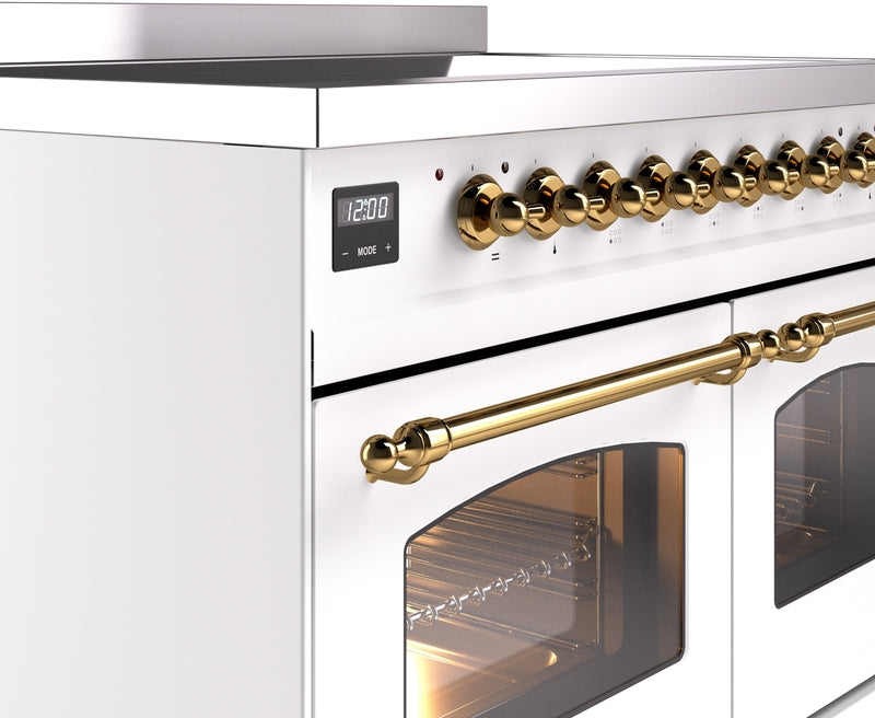 ILVE Nostalgie II 40" Induction Range with Element Stove and Electric Oven in White with Brass Trim, UPDI406NMPWHG