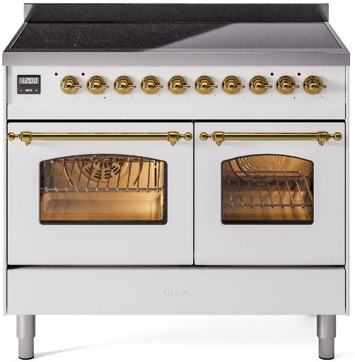 ILVE Nostalgie II 40" Induction Range with Element Stove and Electric Oven in White with Brass Trim, UPDI406NMPWHG