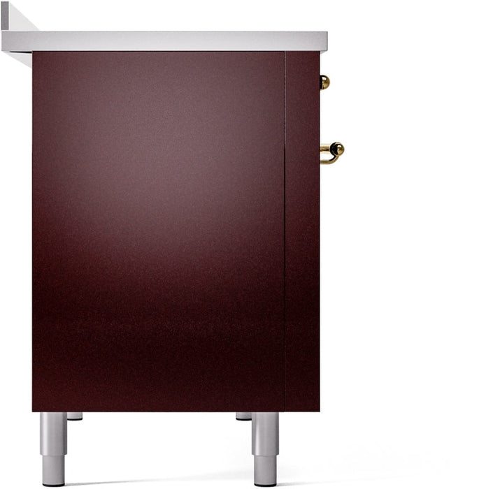 ILVE Nostalgie II 48" Induction Range with Element Stove and Electric Oven in Burgundy with Brass Trim, UPI486NMPBUG