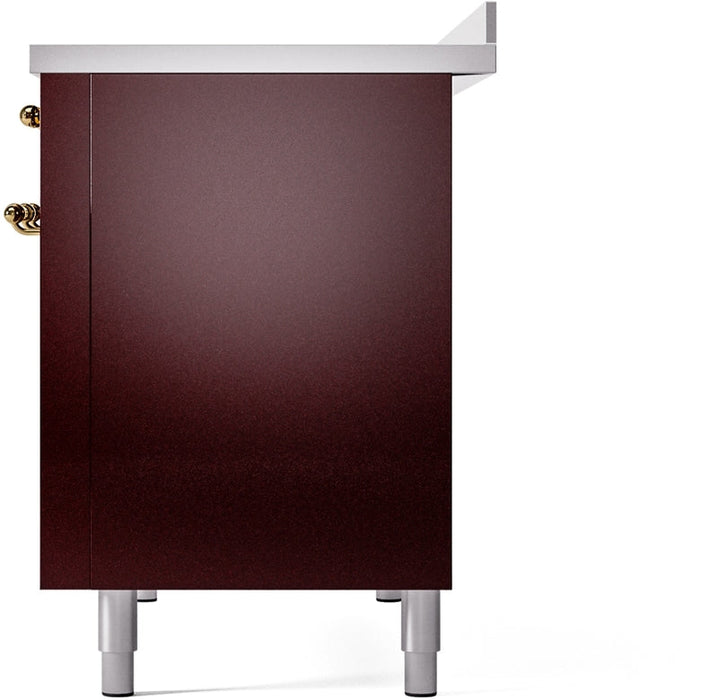 ILVE Nostalgie II 48" Induction Range with Element Stove and Electric Oven in Burgundy with Brass Trim, UPI486NMPBUG