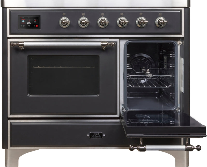 ILVE Majestic II 40" Induction Range with Element Stove and Electric Oven in Matte Graphite with Chrome Trim, UMDI10NS3MGC